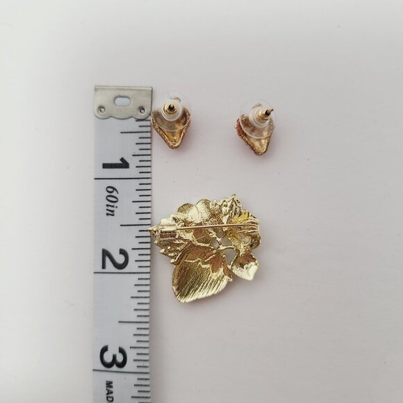 Strawberry Brooch & Earring Set – Red Enamel with White Flower Accent - Picture 3 of 3